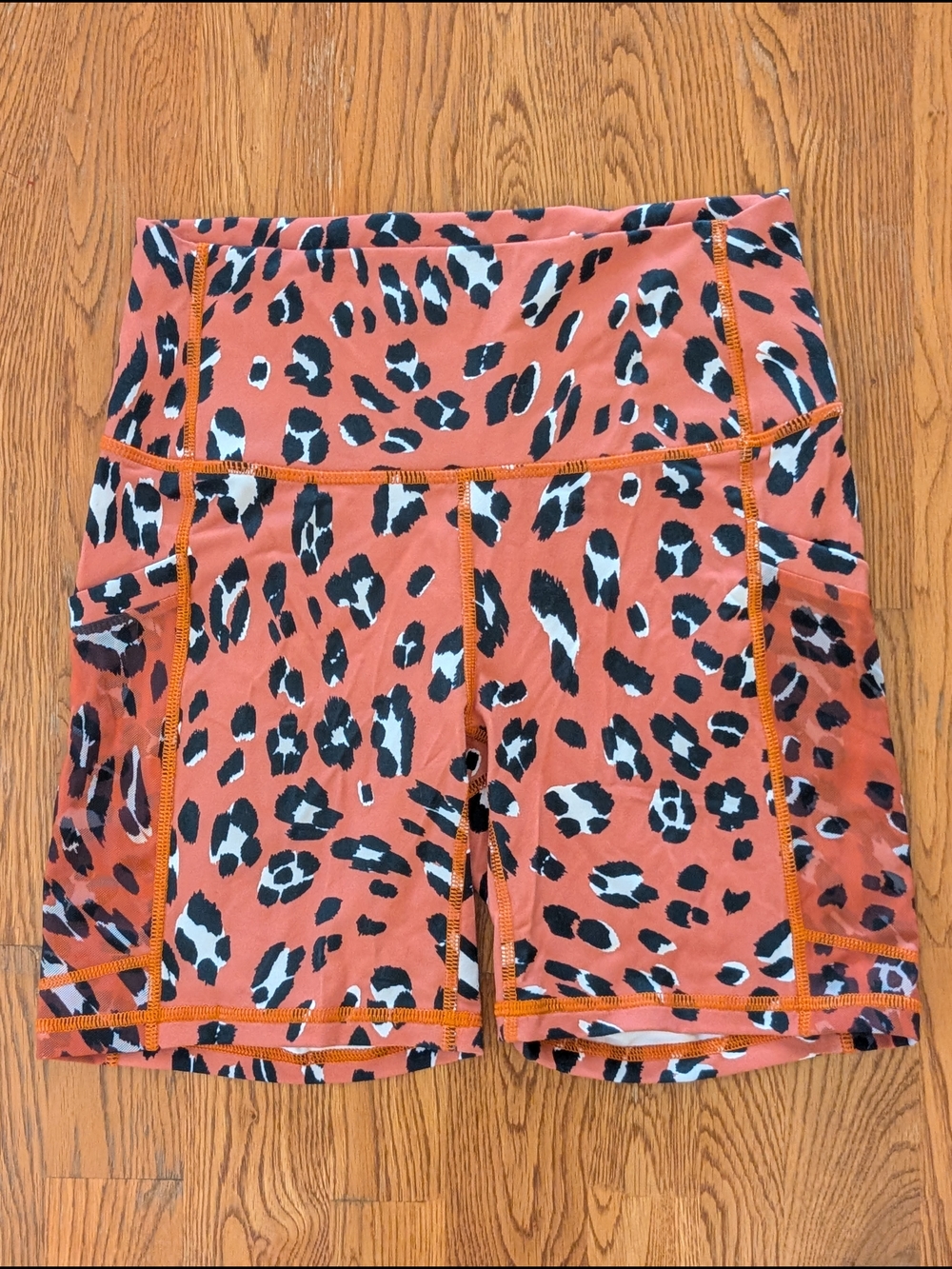 Fabletics On-The-Go PowerHold High Rise Burnt Ochre Leopard Print 6 inch Shorts